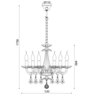 ACA DECOR  – Κρεμαστό Φωτιστικό 6ΧΕ14 Διάφανο Κρύσταλλο + Χρώμιο Μέταλλο Φ53ΧH173cm