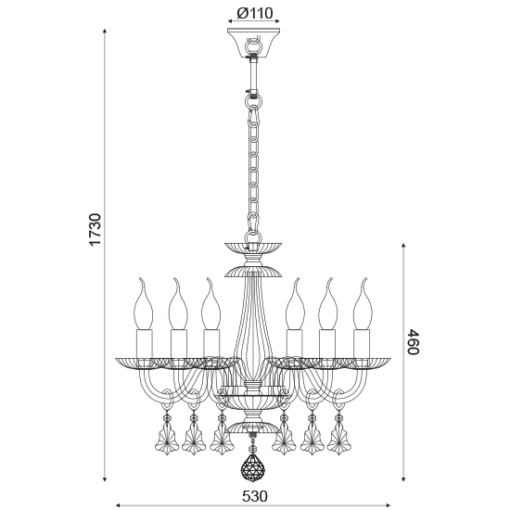 ACA DECOR  – Κρεμαστό Φωτιστικό 6ΧΕ14 Διάφανο Κρύσταλλο + Χρώμιο Μέταλλο Φ53ΧH173cm