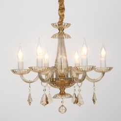 ACA DECOR – Κρεμαστό Φωτιστικό 6ΧΕ14 Σαμπανιζέ Κρύσταλλο + Χρυσό Μέταλλο Φ53ΧΗ173cm