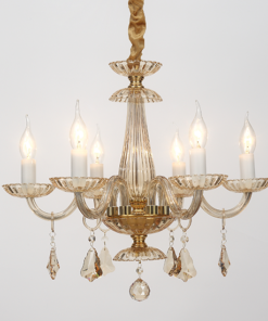 ACA DECOR – Κρεμαστό Φωτιστικό 6ΧΕ14 Σαμπανιζέ Κρύσταλλο + Χρυσό Μέταλλο Φ53ΧΗ173cm