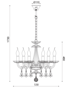 ACA DECOR  – Κρεμαστό Φωτιστικό 6ΧΕ14 Σαμπανιζέ Κρύσταλλο + Χρυσό Μέταλλο Φ53ΧΗ173cm