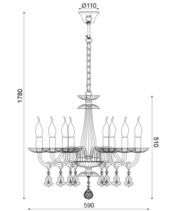 ACA DECOR  – Κρεμαστό Φωτιστικό 8ΧΕ14 Διάφανο Κρύσταλλο + Χρώμιο Μέταλλο Φ59ΧΗ178cm