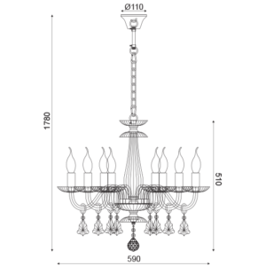ACA DECOR  – Κρεμαστό Φωτιστικό 8ΧΕ14 Διάφανο Κρύσταλλο + Χρώμιο Μέταλλο Φ59ΧΗ178cm
