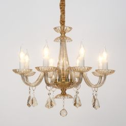 ACA DECOR – Κρεμαστό Φωτιστικό 8ΧΕ14 Σαμπανιζέ Κρύσταλλο + Χρυσό Μέταλλο Φ59ΧΗ178cm