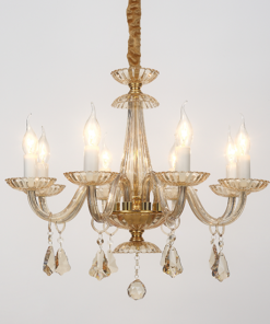 ACA DECOR – Κρεμαστό Φωτιστικό 8ΧΕ14 Σαμπανιζέ Κρύσταλλο + Χρυσό Μέταλλο Φ59ΧΗ178cm