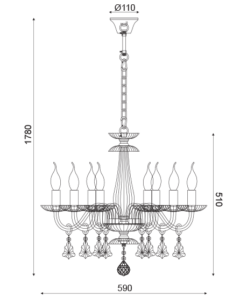 ACA DECOR  – Κρεμαστό Φωτιστικό 8ΧΕ14 Σαμπανιζέ Κρύσταλλο + Χρυσό Μέταλλο Φ59ΧΗ178cm