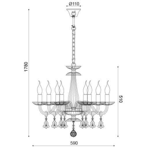 ACA DECOR  – Κρεμαστό Φωτιστικό 8ΧΕ14 Σαμπανιζέ Κρύσταλλο + Χρυσό Μέταλλο Φ59ΧΗ178cm