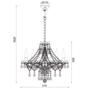ACA DECOR  – Κρεμαστό Φωτιστικό 6ΧΕ14 Διάφανο Κρύσταλλο + Χρώμιο Μέταλλο Φ51ΧH162cm