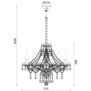 ACA DECOR  – Κρεμαστό Φωτιστικό 6ΧΕ14 Διάφανο Κρύσταλλο + Χρυσό Μεταλλικό  Φ51ΧH162cm