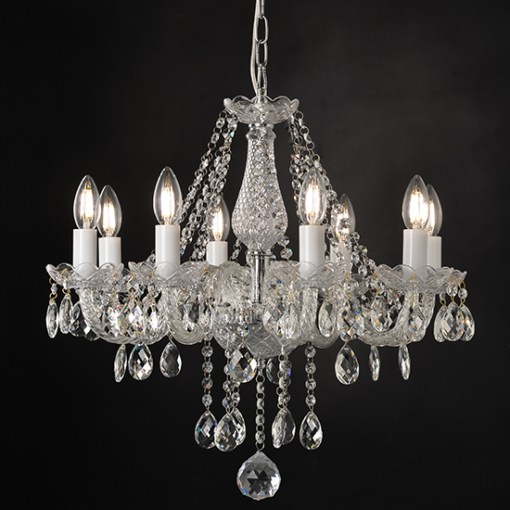 ACA DECOR  – Κρεμαστό Φωτιστικό 8ΧΕ14 Διάφανο Κρύσταλλο + Χρώμιο Μέταλλο Φ57ΧΗ162cm