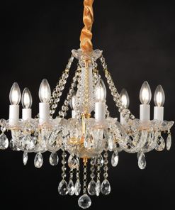 ACA DECOR – Κρεμαστό Φωτιστικό 8ΧΕ14 Διάφανο Κρύσταλλο + Χρυσό Μεταλλικό Φ57ΧΗ162cm