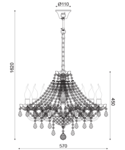 ACA DECOR  – Κρεμαστό Φωτιστικό 8ΧΕ14 Διάφανο Κρύσταλλο + Χρυσό Μεταλλικό Φ57ΧΗ162cm