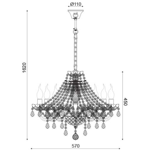 ACA DECOR  – Κρεμαστό Φωτιστικό 8ΧΕ14 Διάφανο Κρύσταλλο + Χρυσό Μεταλλικό Φ57ΧΗ162cm