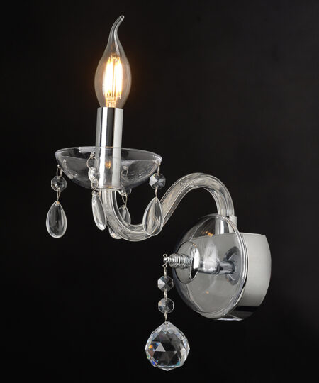 ACA DECOR – Επίτοιχο Φωτιστικό 1ΧΕ14 Διάφανο Κρύσταλλο + Χρώμιο Μέταλλο 20X32cm