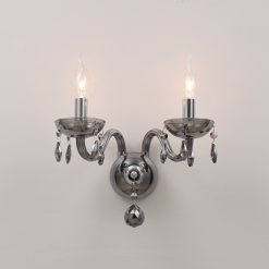 ACA DECOR – Επίτοιχο Φωτιστικό 2ΧΕ14 Φιμέ Κρύσταλλο + Χρώμιο Μέταλλο 38X31cm