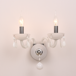 ACA DECOR – Επίτοιχο Φωτιστικό 2ΧΕ14 Λευκό Κρύσταλλο + Χρώμιο Μέταλλο 38X31cm