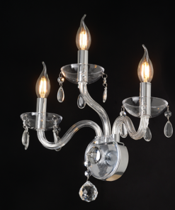 ACA DECOR – Επίτοιχο Φωτιστικό 3ΧΕ14 Διάφανο Κρύσταλλο + Χρώμιο Μέταλλο 38X40cm
