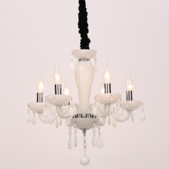 ACA DECOR – Κρεμαστό Φωτιστικό 6ΧΕ14 Λευκό Κρύσταλλο + Χρώμιο Μέταλλο Φ45ΧΗ168cm