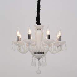 ACA DECOR – Κρεμαστό Φωτιστικό 8ΧΕ14 Λευκό Κρύσταλλο + Χρώμιο Μέταλλο Φ49ΧΗ168cm