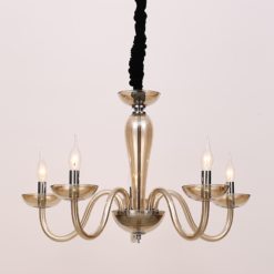 ACA DECOR – Κρεμαστό Φωτιστικό 5ΧΕ14 Cognac Κρύσταλλο + Χρώμιο Μέταλλο Φ69ΧΗ168cm