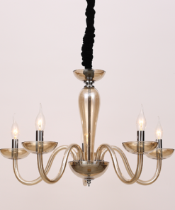 ACA DECOR – Κρεμαστό Φωτιστικό 5ΧΕ14 Cognac Κρύσταλλο + Χρώμιο Μέταλλο Φ69ΧΗ168cm