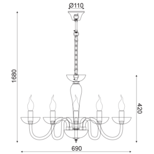 ACA DECOR  – Κρεμαστό Φωτιστικό 5ΧΕ14 Cognac Κρύσταλλο + Χρώμιο Μέταλλο Φ69ΧΗ168cm