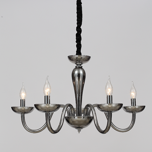 ACA DECOR  – Κρεμαστό Φωτιστικό 5ΧΕ14 Φιμέ Κρύσταλλο + Χρώμιο Μέταλλο Φ69ΧΗ168cm
