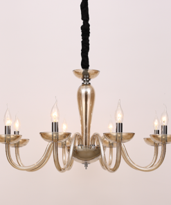 ACA DECOR – Κρεμαστό Φωτιστικό 8ΧΕ14 Cognac Κρύσταλλο + Χρώμιο Μέταλλο Φ79ΧΗ168C