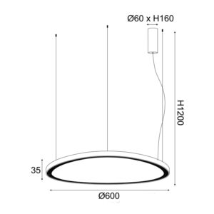 Κρεμαστό Φωτιστικό LED 44W CCT 4670lm Harmony Μαύρο Αλουμίνιο D60cm ACA – BR97LEDP60BKCCT