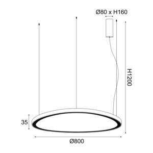 ΚΡΕΜΑΣΤΟ Φ/Σ LED 73W CCT 5800LM HARMONY ΜΑΥΡΟ ΑΛΟΥΜΙΝΙΟ IP20 D80XH120CM ACA – BR97LEDP80BKCCT
