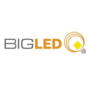Λογότυπο BIG LED με απεικόνιση λαμπτήρα σε πορτοκαλί και κίτρινο.