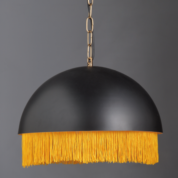 ACA DECOR   – Κρεμαστό Φωτιστικό 1ΧΕ27 Μεταλλικό Μαύρο/Ορείχαλκο + Κλωστή Φ40ΧΗ100cm