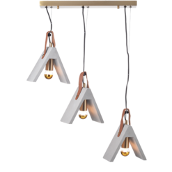 ACA DECOR – Κρεμαστό Φωτιστικό Ράγα 3ΧΕ27 Τσιμέντο + Δέρμα 62Χ20ΧΗ110cm