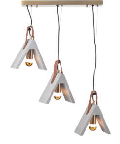 ACA DECOR – Κρεμαστό Φωτιστικό Ράγα 3ΧΕ27 Τσιμέντο + Δέρμα 62Χ20ΧΗ110cm