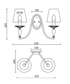 Επιτοίχιο 2ΧΕ14 Μέταλλο Λευκό Αντικέ Με Κρεμ Ανάγλυφα Υφασμάτινα Καπέλα ACA DECOR – DL9502WWB
