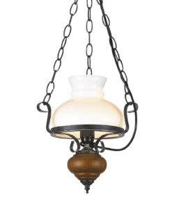 Κρεμαστό Φωτιστικό 1ΧΕ27 Μεταλλικό Μαύρο – Ασημί Λευκό Γυαλί – Ξύλο ACA DECOR – DLA0411