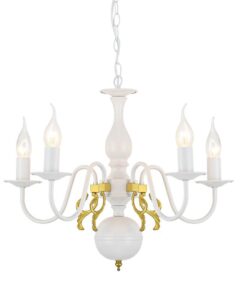 Κρεμαστό Φωτιστικό Οροφής 5xE14 Ø500 Μεταλλικό Λευκό-Χρυσό ACA DECOR – DLA12005P