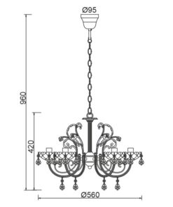 Κρεμαστό Φωτιστικό Οροφής 5xE14 Ø560 Μέταλλο-Κρύσταλλο Πράσινο Χρυσό ACA DECOR – DLA12155P