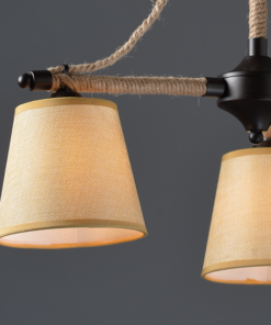 ACA DECOR   – Φωτιστικό Οροφής 3ΧΕ14 Μεταλλικό Μαύρο + Σχοινί + Μπεζ Αμπαζούρ Φ57ΧΗ48cm
