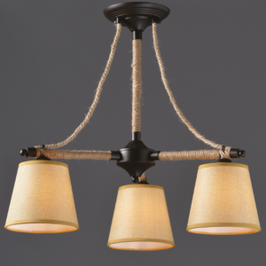 ACA DECOR   – Φωτιστικό Οροφής 3ΧΕ14 Μεταλλικό Μαύρο + Σχοινί + Μπεζ Αμπαζούρ Φ57ΧΗ48cm