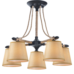 ACA DECOR – Φωτιστικό Οροφής 5ΧΕ14 Μεταλλικό Μαύρο + Σχοινί + Μπεζ Αμπαζούρ Φ57ΧΗ48cm