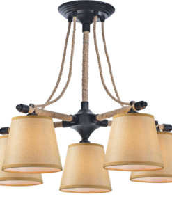 ACA DECOR – Φωτιστικό Οροφής 5ΧΕ14 Μεταλλικό Μαύρο + Σχοινί + Μπεζ Αμπαζούρ Φ57ΧΗ48cm