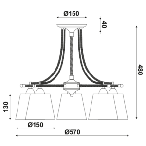 ACA DECOR   – Φωτιστικό Οροφής 5ΧΕ14 Μεταλλικό Μαύρο + Σχοινί + Μπεζ Αμπαζούρ Φ57ΧΗ48cm