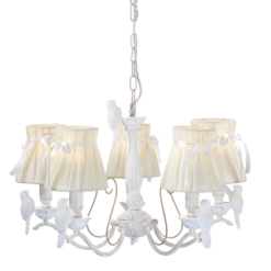 ACA DECOR – Κρεμαστό Φωτιστικό 5ΧΕ14 Μεταλλικό Λευκό-Χρυσό + Λευκό Αμπαζούρ Φ58ΧΗ84cm