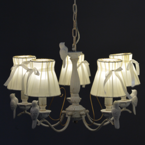 ACA DECOR  – Κρεμαστό Φωτιστικό 5ΧΕ14 Μεταλλικό Λευκό-Χρυσό + Λευκό Αμπαζούρ Φ58ΧΗ84cm