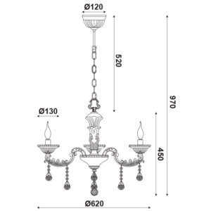 ACA DECOR   – Κρεμαστό Φωτιστικό 3ΧΕ14 Μεταλλικό Χρώμιο + Κρύσταλλο Φ62ΧΗ97cm