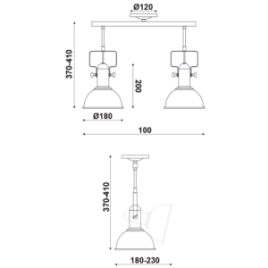 ACA DECOR   – Οροφής Φωτιστικό 2ΧΕ27 Μεταλλικό Μαύρο  Φ18X54XH41cm