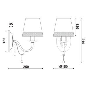 ACA DECOR  – Επιτοίχιο 1ΧΕ14 Μεταλλικό.Μαύρο+Ασπρόμαυρο Αμπαζούρ + Κρύσταλλο 25Χ15Χ21cm