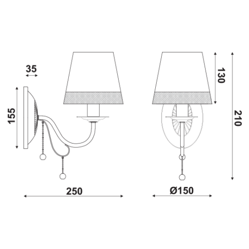 ACA DECOR  – Επιτοίχιο 1ΧΕ14 Μεταλλικό.Μαύρο+Ασπρόμαυρο Αμπαζούρ + Κρύσταλλο 25Χ15Χ21cm