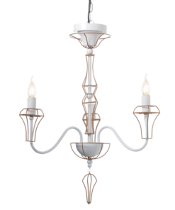 ACA DECOR – Κρεμαστό Φωτιστικό 3ΧΕ14 Μεταλλικό Λευκό + Χρυσό Σύρμα Φ55ΧΗ109cm